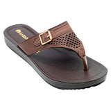 Inblu Women Brown Slip-On V-Shape Sandal with Laser Cut & Buckle Styling Upper (BM76_BROWN)