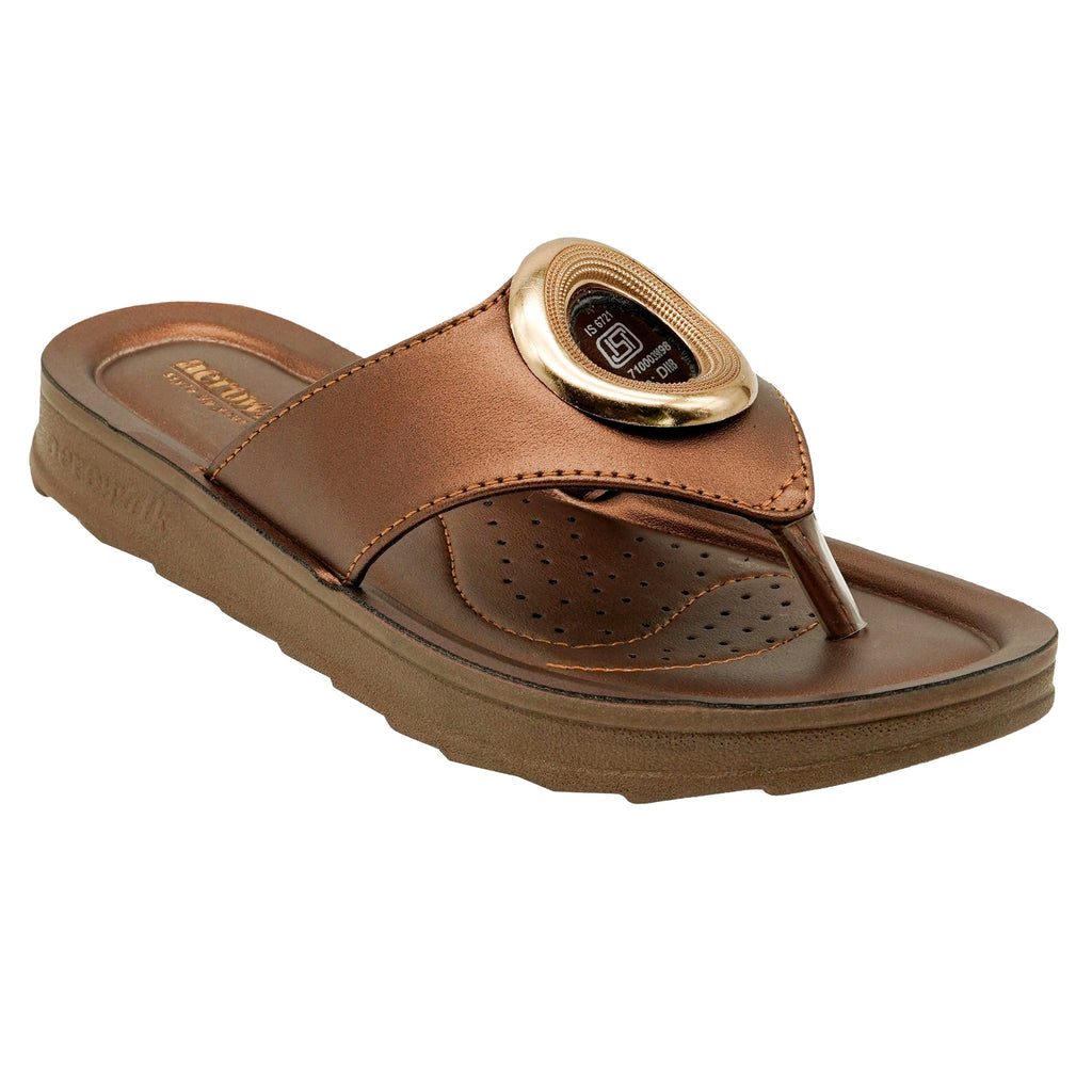 Aerowalk Women Copper Flat Sandal with Embellished Upper & Slip-On Closure (DI88_COPPER)