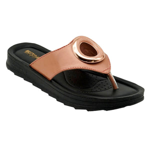 Aerowalk Women Copper Flat Sandal with Embellished Upper & Slip-On Closure (DI88_PEACH)