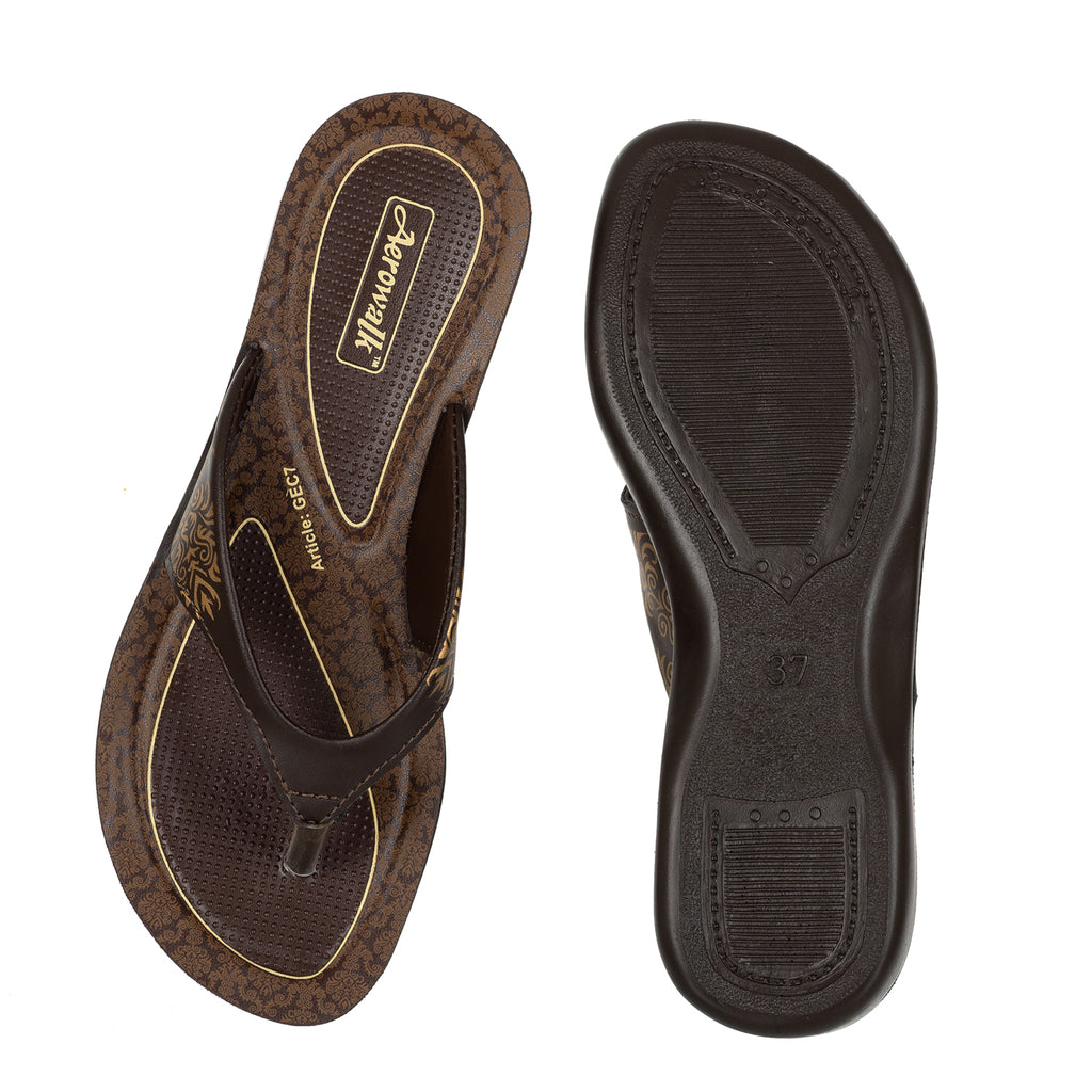 Aerowalk Women Brown Flat Sandal with Printed Upper (GEC7_BROWN)