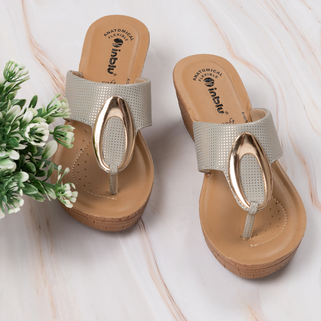 Inblu Women Grey Wedge Sandal with Embelished Upper & Buckle Styling (GM06_GREY)