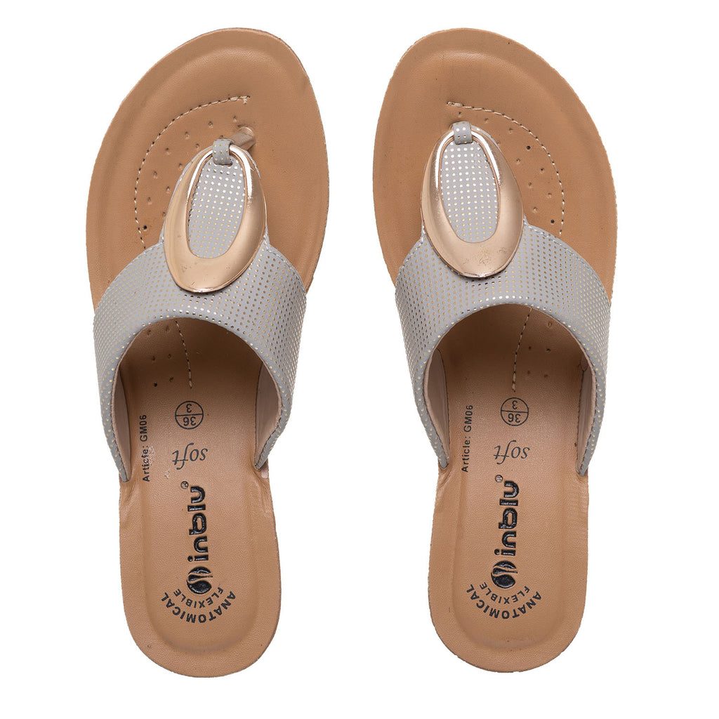 Inblu Women Grey Wedge Sandal with Embelished Upper & Buckle Styling (GM06_GREY)