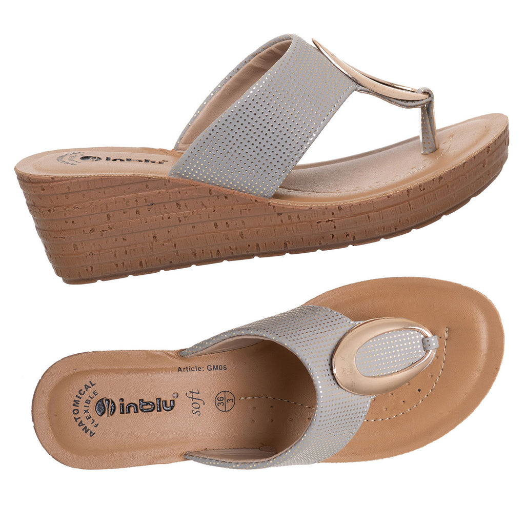 Inblu Women Grey Wedge Sandal with Embelished Upper & Buckle Styling (GM06_GREY)