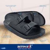 Aerowalk Men Black Mule Shape Slipper with Double Buckle Styling (KC31_BLACK)