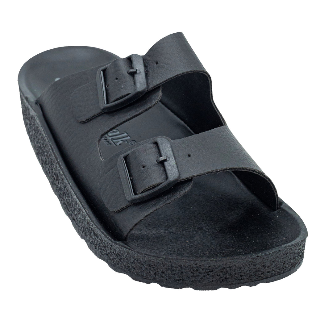 Aerowalk Men Black Mule Shape Slipper with Double Buckle Styling (KC31_BLACK)