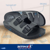 Aerowalk Men Black and Grey Mule Shape Slipper with Double Buckle Styling (KC31_BLK+GRY)