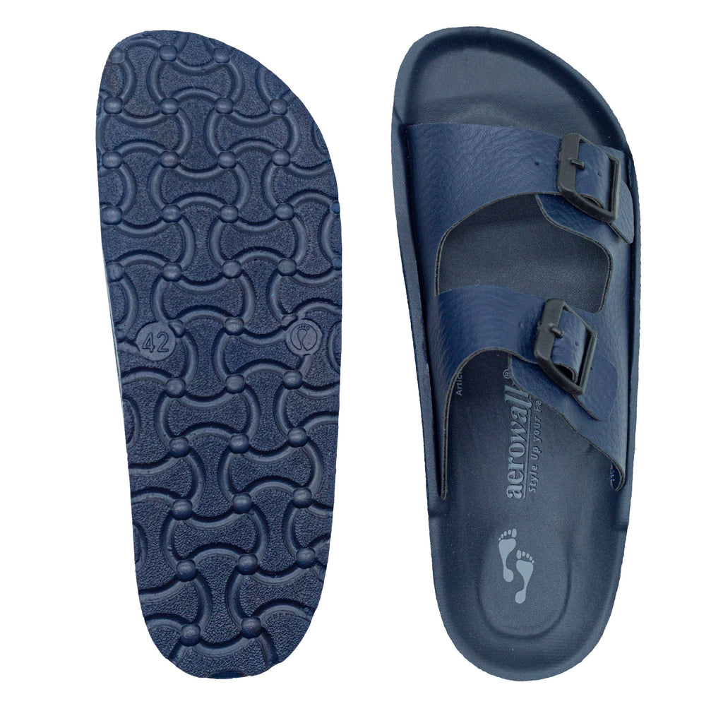 Aerowalk Men Blue Mule Shape Slipper with Double Buckle Styling (KC31_BLUE)