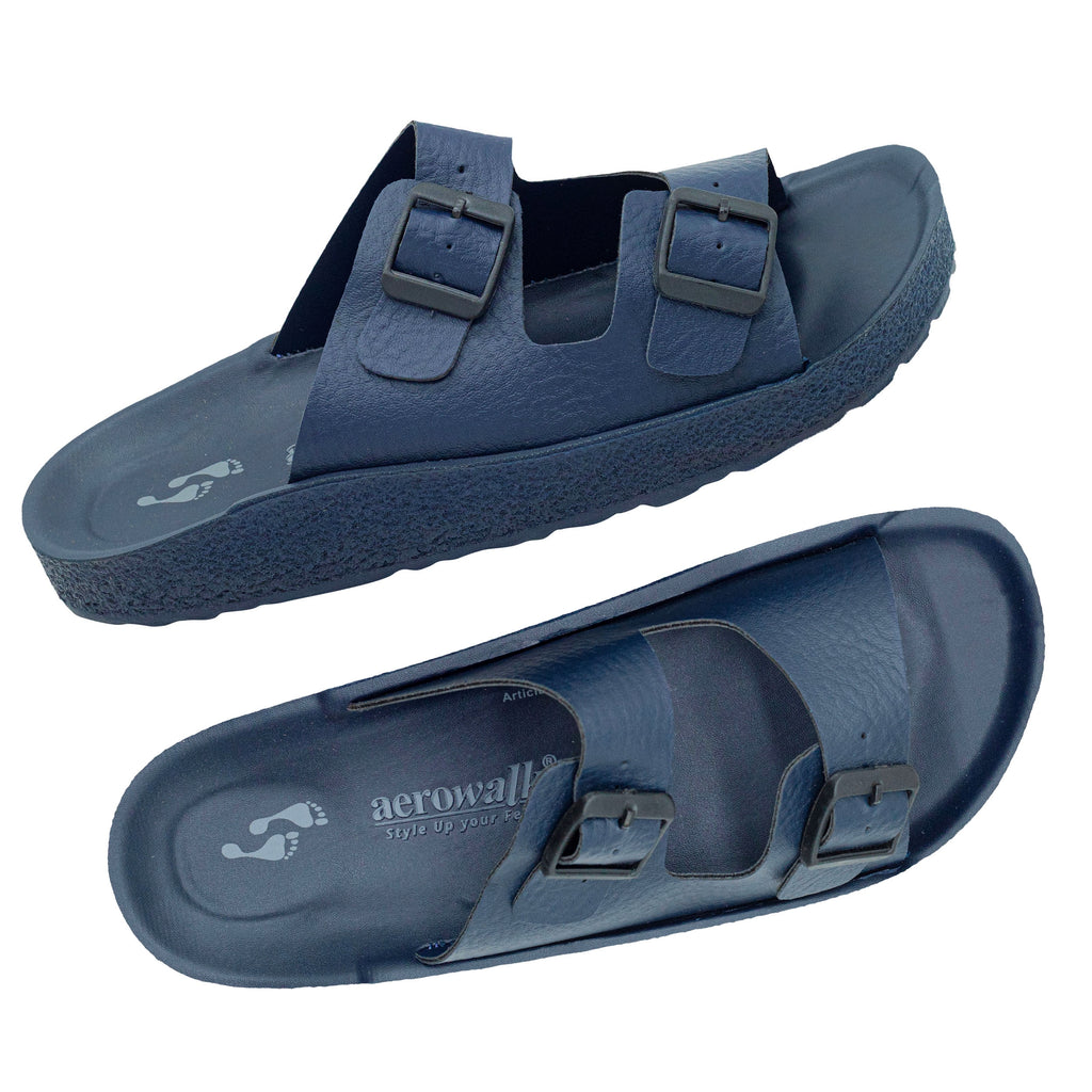 Aerowalk Men Blue Mule Shape Slipper with Double Buckle Styling (KC31_BLUE)