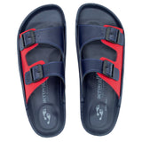 Aerowalk Men Blue and Red Mule Shape Slipper with Double Buckle Styling (KC31_BLUE+RED)