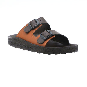 Aerowalk Men Brown & Tan Mule Shape Slipper with Double Buckle Styling (KC31_BROWN+TAN)