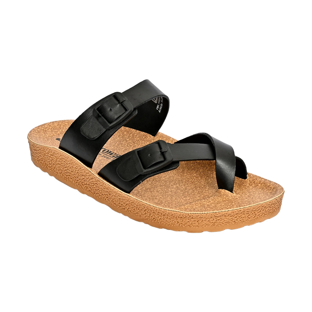 Aerowalk Men Black Loop Toe Slide Slipper with Buckle Styling Upper (KC34_BLACK)