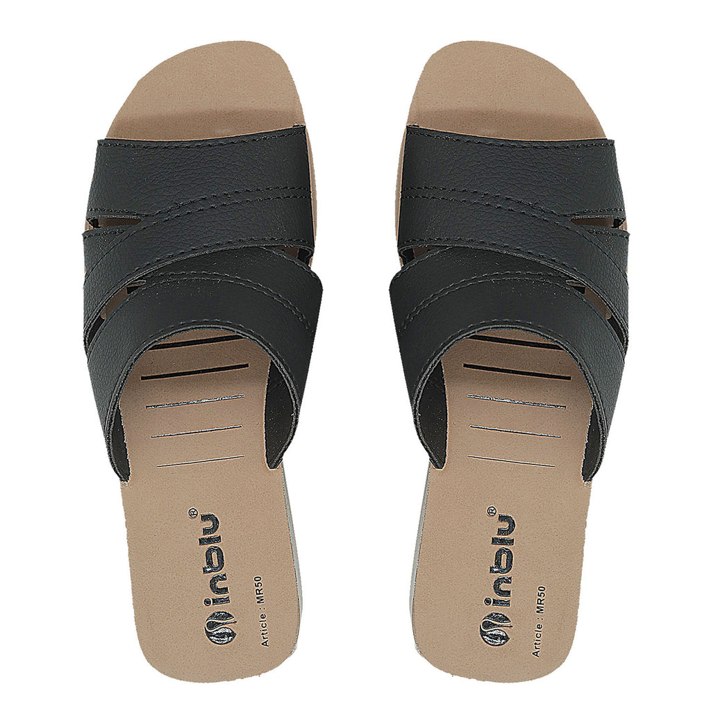 Inblu Women Black Mule Shape Wedge Sandal with Slip-on Closure (MR50_BLACK)