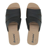 Inblu Women Black Mule Shape Wedge Sandal with Slip-on Closure (MR50_BLACK)
