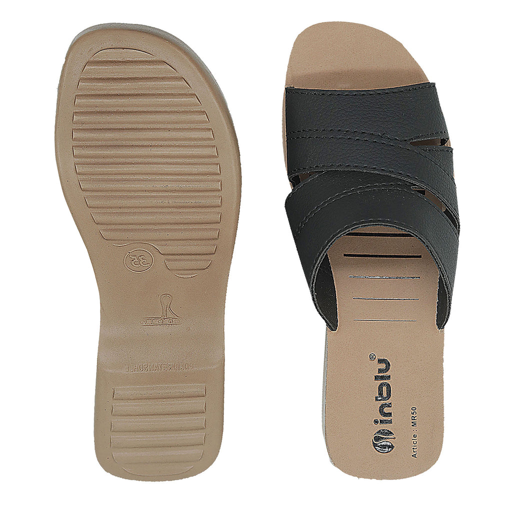 Inblu Women Black Mule Shape Wedge Sandal with Slip-on Closure (MR50_BLACK)