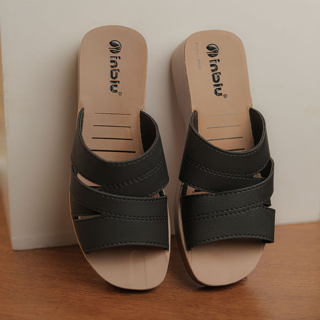 Inblu Women Black Mule Shape Wedge Sandal with Slip-on Closure (MR50_BLACK)