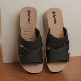 Inblu Women Black Mule Shape Wedge Sandal with Slip-on Closure (MR50_BLACK)