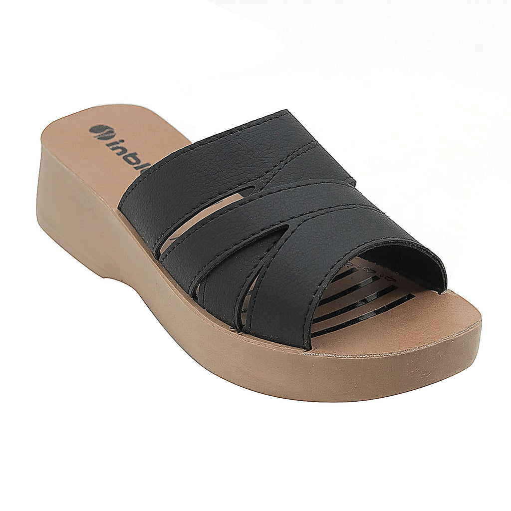 Inblu Women Black Mule Shape Wedge Sandal with Slip-on Closure (MR50_BLACK)