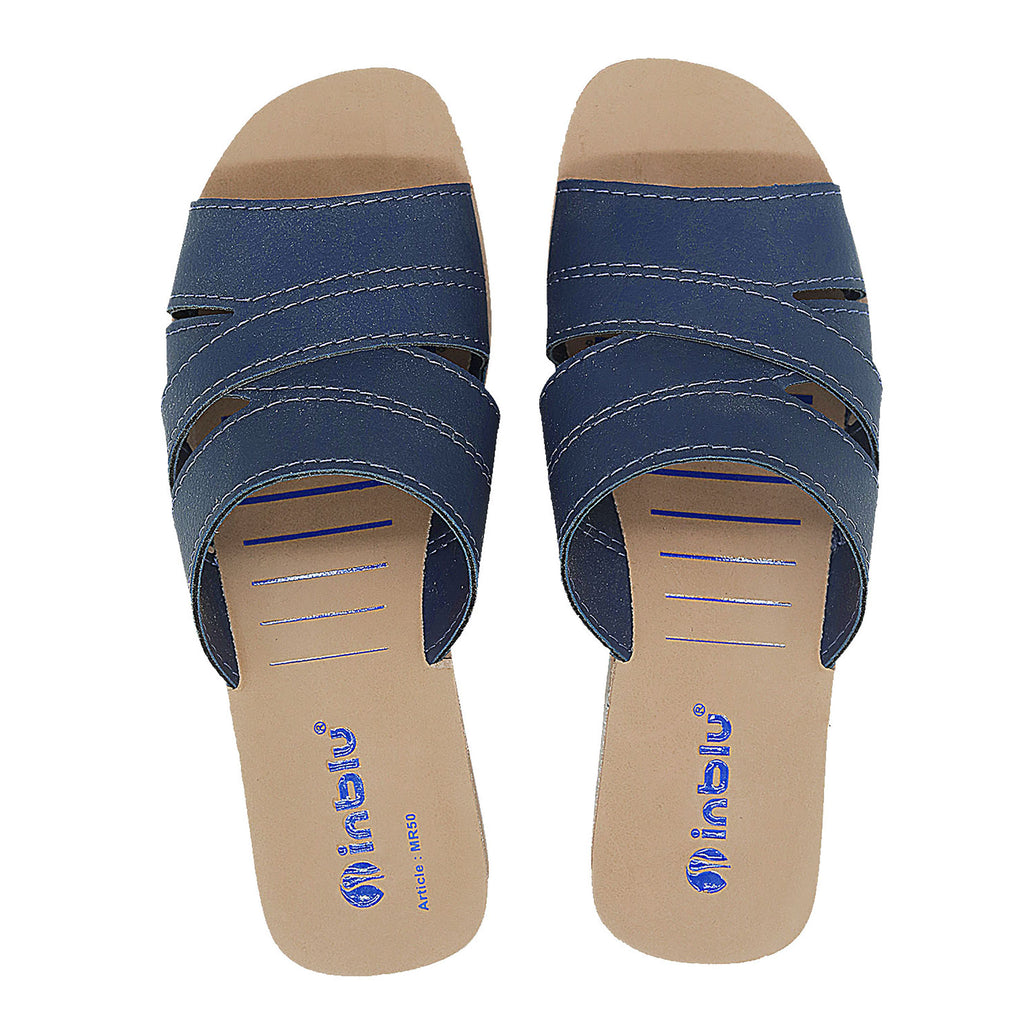Inblu Women Blue Mule Shape Wedge Sandal with Slip-on Closure (MR50_BLUE)