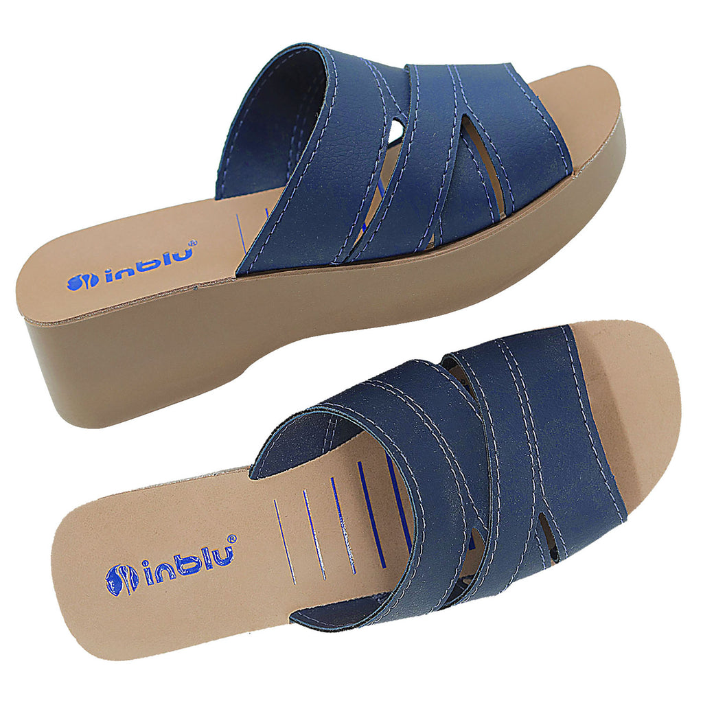 Inblu Women Blue Mule Shape Wedge Sandal with Slip-on Closure (MR50_BLUE)