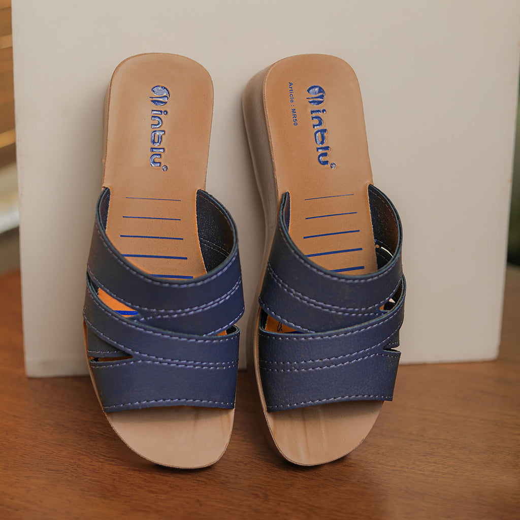 Inblu Women Blue Mule Shape Wedge Sandal with Slip-on Closure (MR50_BLUE)
