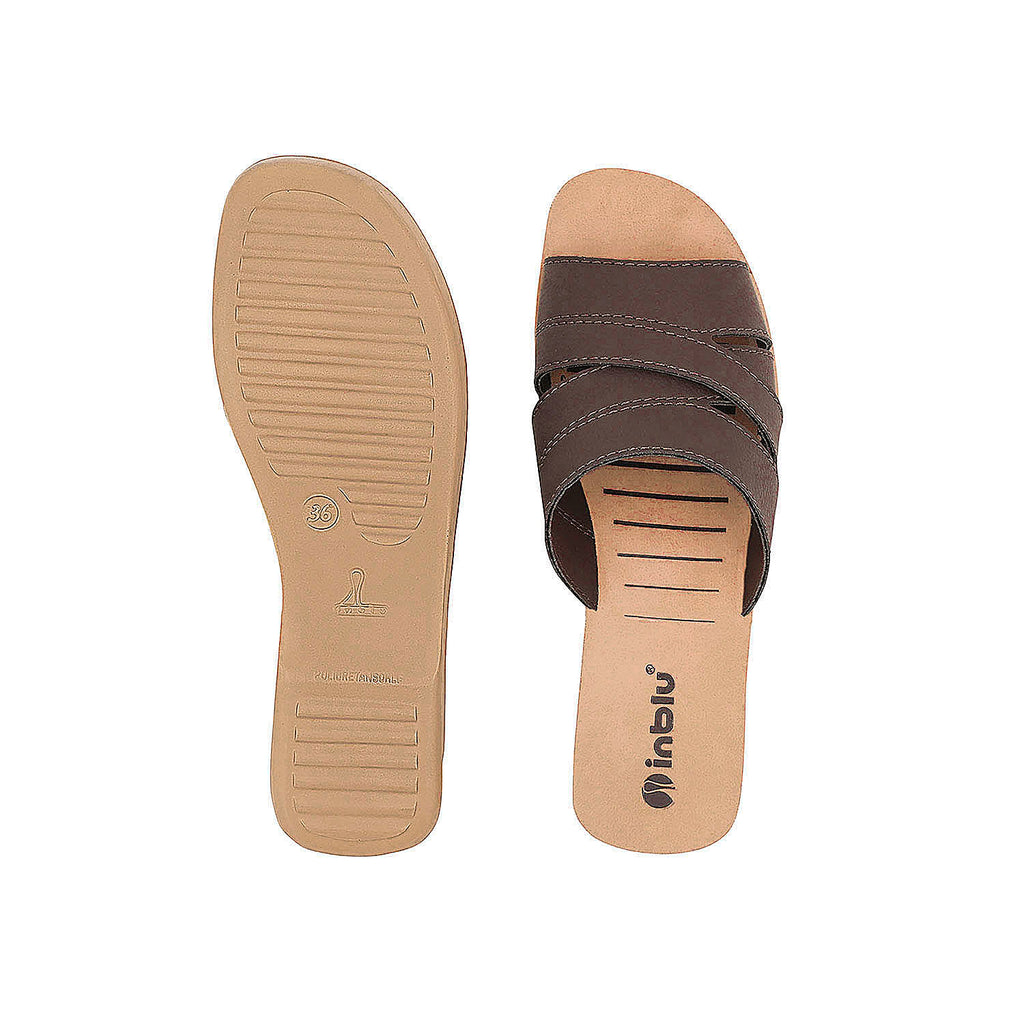 Inblu Women Brown Mule Shape Wedge Sandal with Slip-on Closure (MR50_BROWN)