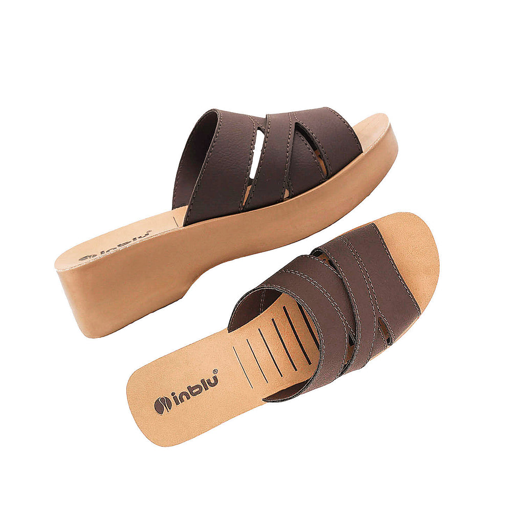 Inblu Women Brown Mule Shape Wedge Sandal with Slip-on Closure (MR50_BROWN)