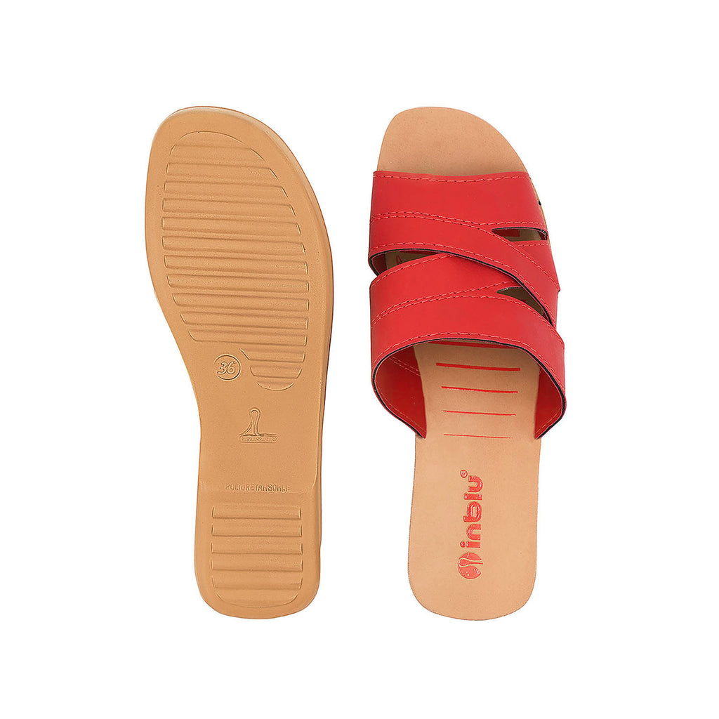 Inblu Women Red Mule Shape Wedge Sandal with Slip-on Closure (MR50_RED)