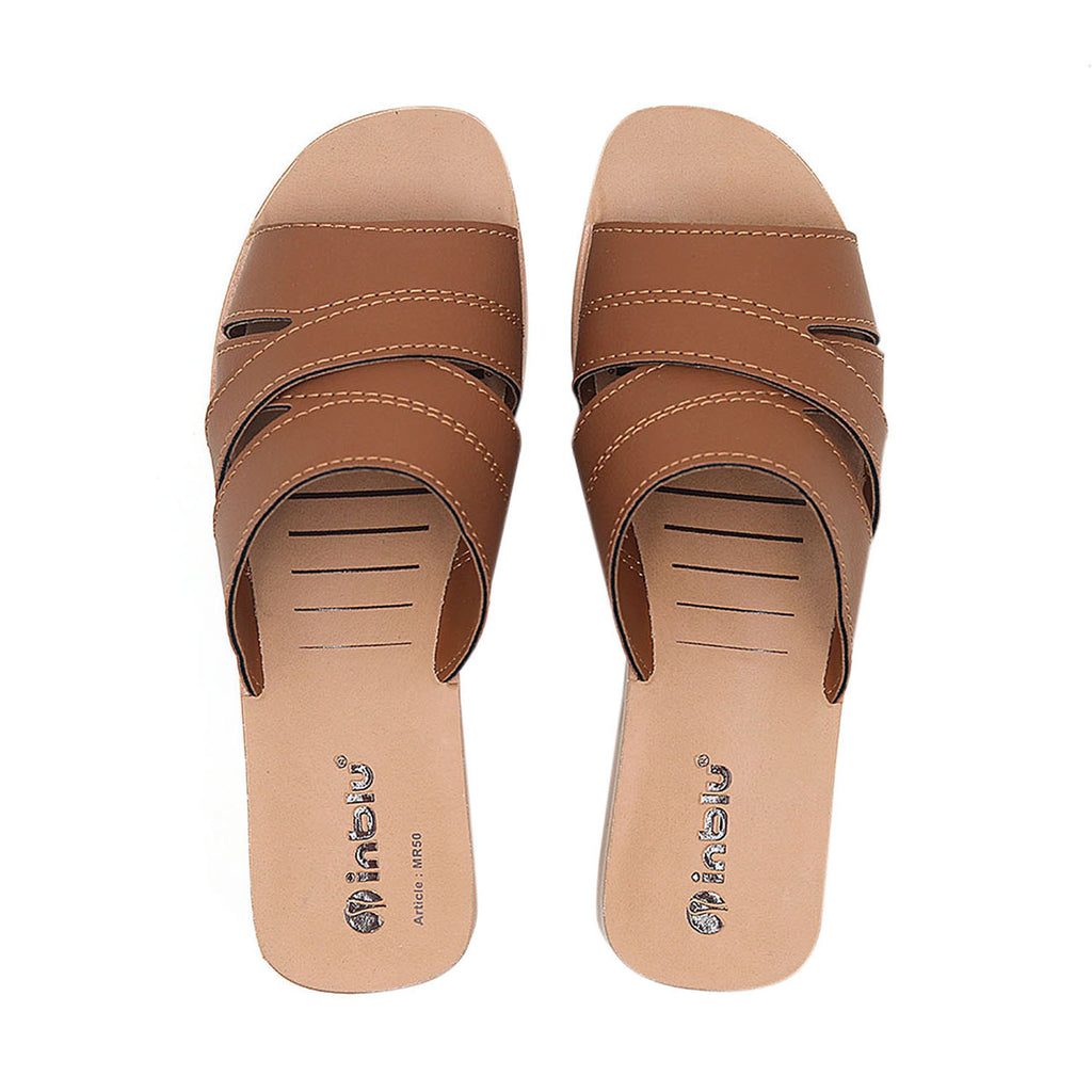 Inblu Women Tan Mule Shape Wedge Sandal with Slip-on Closure (MR50_TAN)