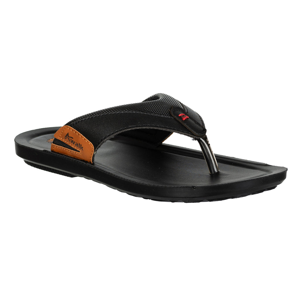 Aerowalk Men Black Thong Style Sandal with Textured Upper (NVN9_BLACK)