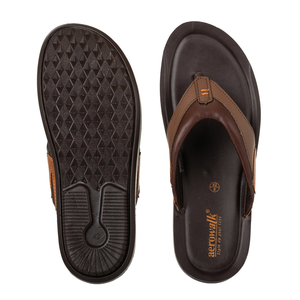 Aerowalk Men Brown Thong Style Sandal with Textured & Colorblocked Upper (NVN9_BROWN)