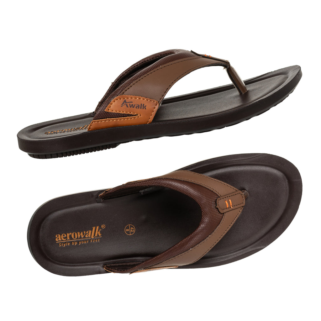 Aerowalk Men Brown Thong Style Sandal with Textured & Colorblocked Upper (NVN9_BROWN)