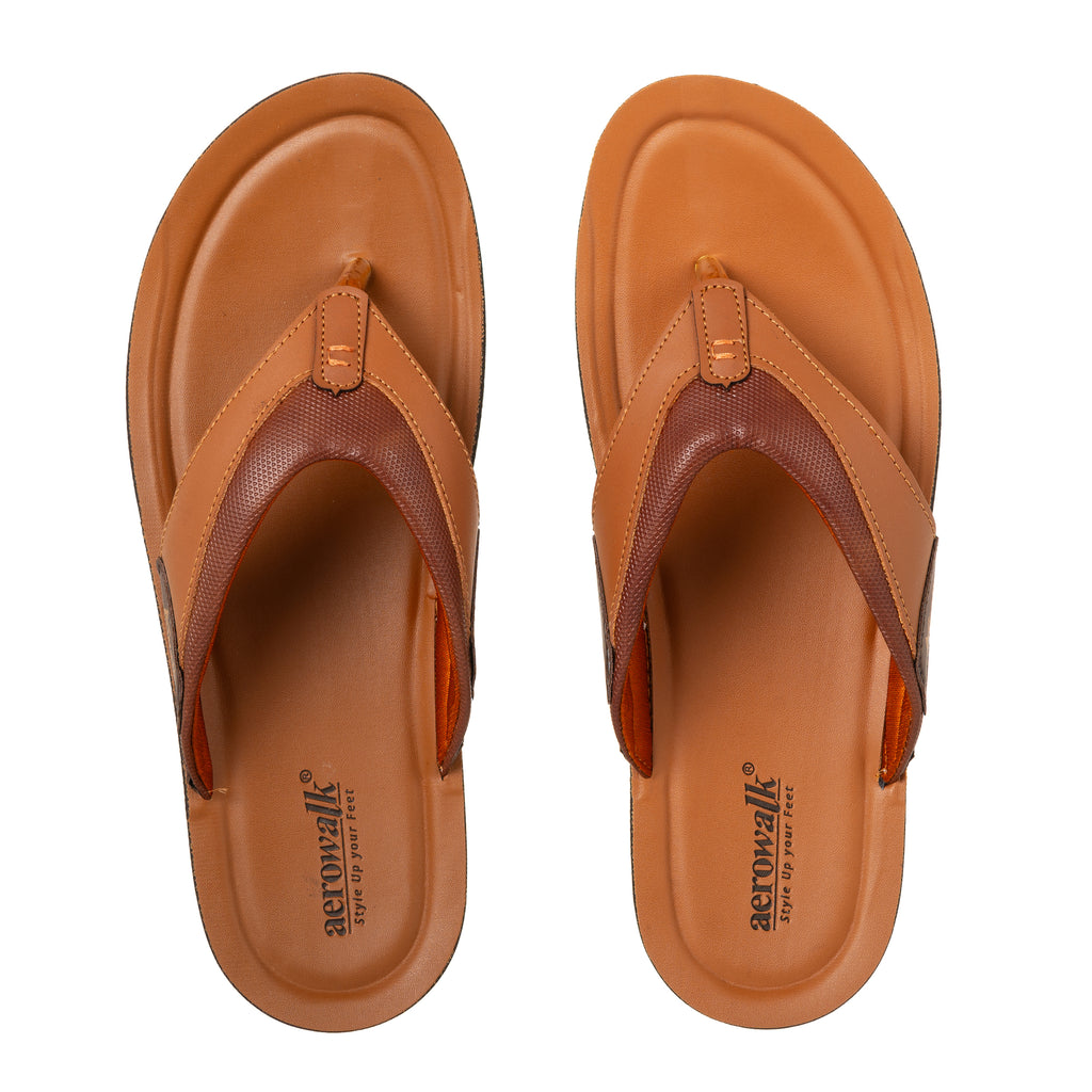 Aerowalk Men Tan Thong Style Sandal with Textured & Colorblocked Upper (NVN9_TAN)