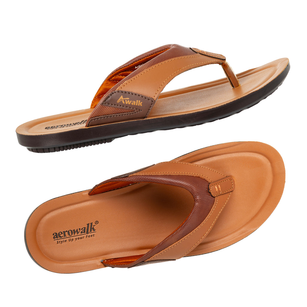 Aerowalk Men Tan Thong Style Sandal with Textured & Colorblocked Upper (NVN9_TAN)