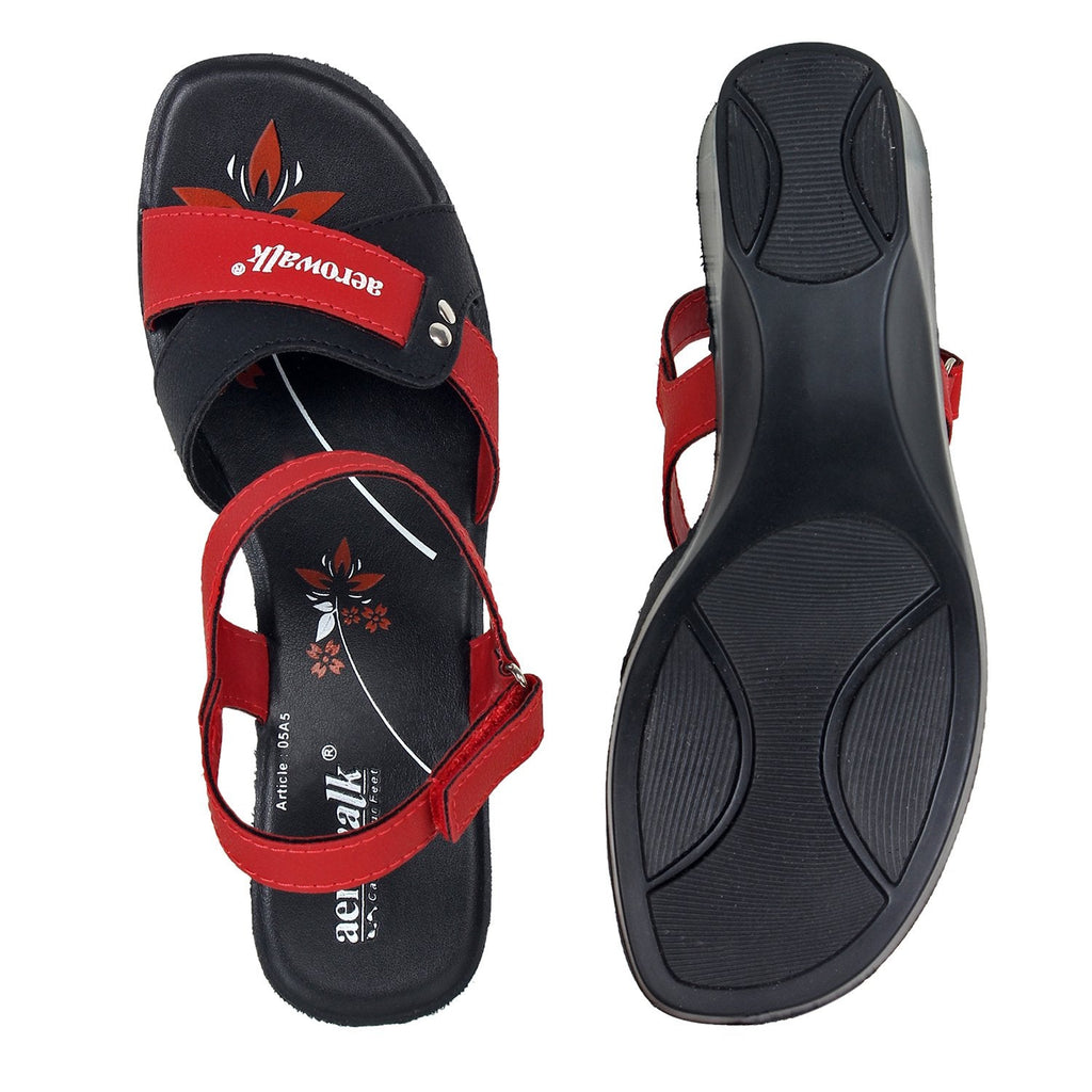 Aerowalk Women Sandals #05A5 - RED & BLACK