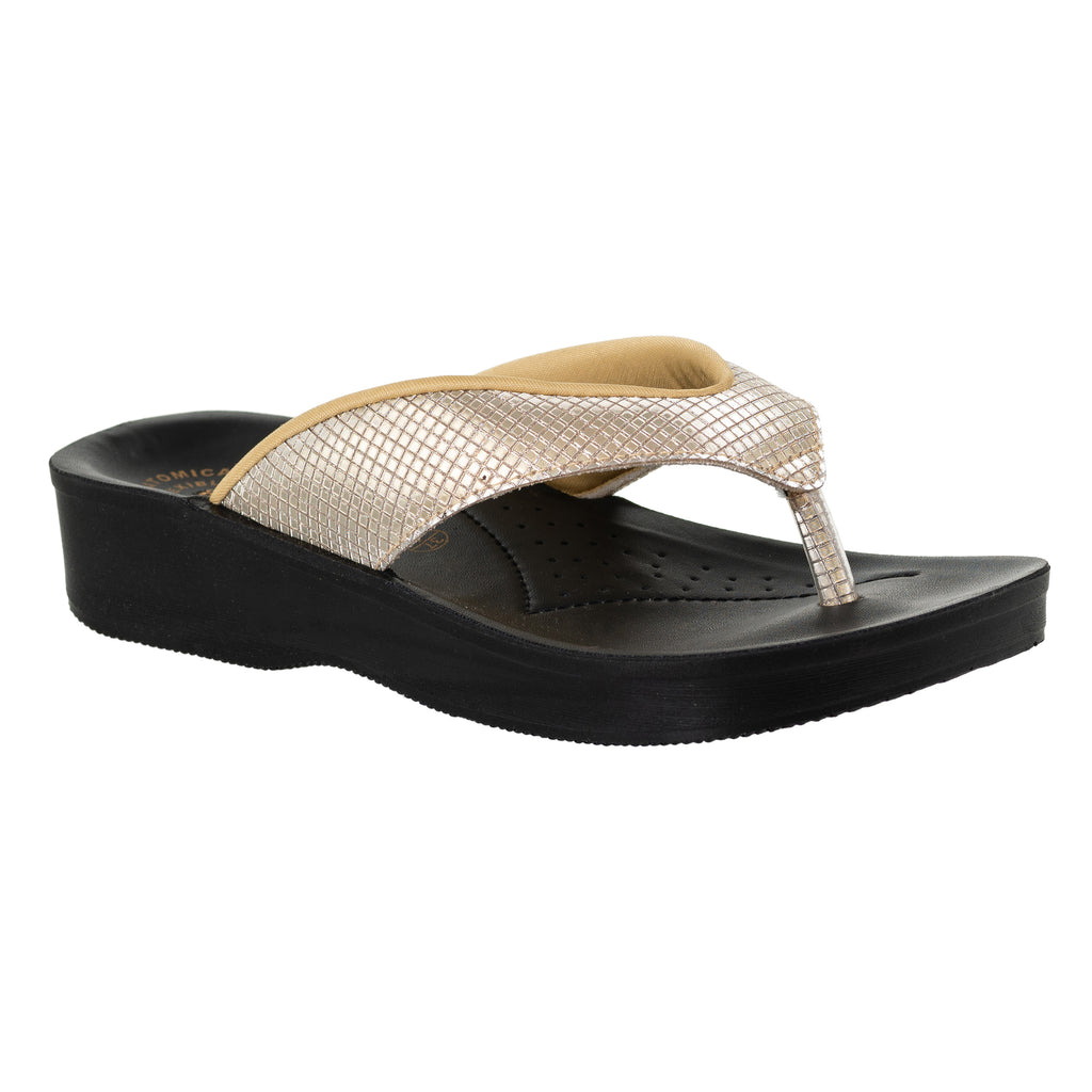 Aerowalk Women Gold V-Shape Sandal with Textured Upper (0809_GOLD)