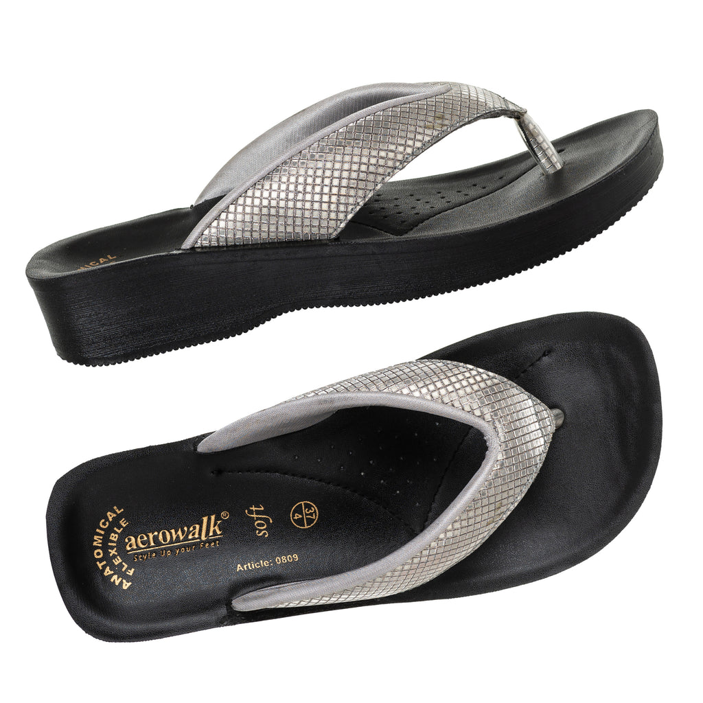 Aerowalk Women Grey V-Shape Sandal with Textured Upper (0809_GREY)