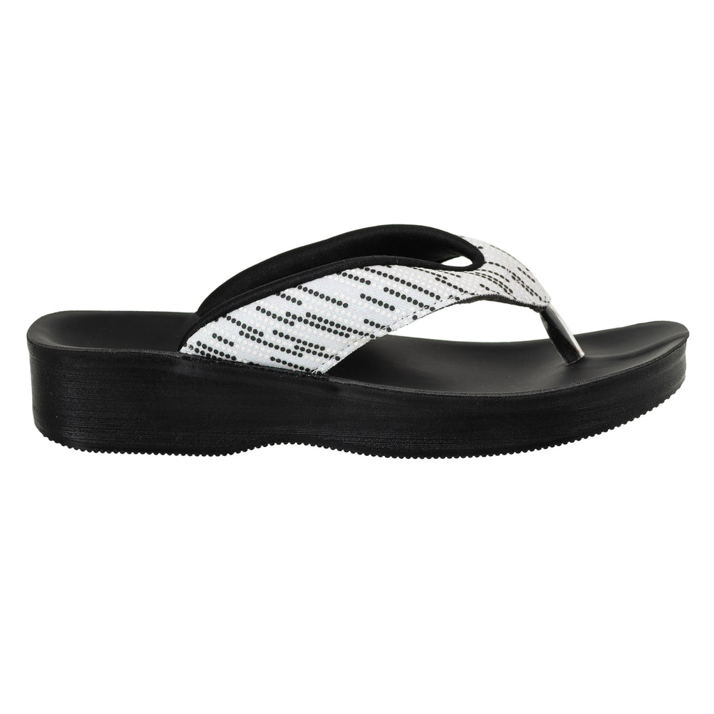 Aerowalk Women White V-Shape Sandal with Polka Dotted Upper (0823_WHITE)