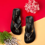 Aerowalk Women Black Thong Flat Sandal (0827_BLACK)