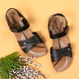 Aerowalk Women Black Flat Sandal (11D2_BLACK)