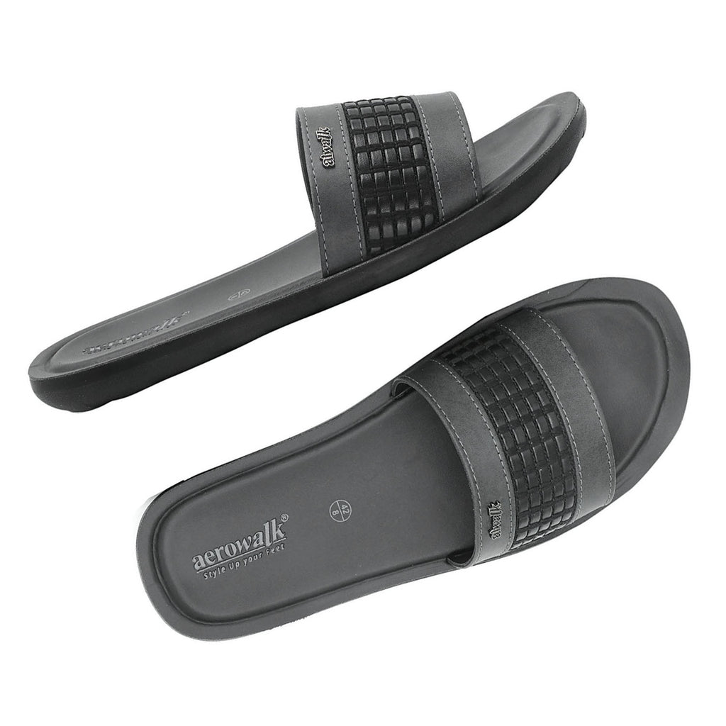 Aerowalk Men Black Slide Design Sandal with Slip-on Closure (6344_BLACK)
