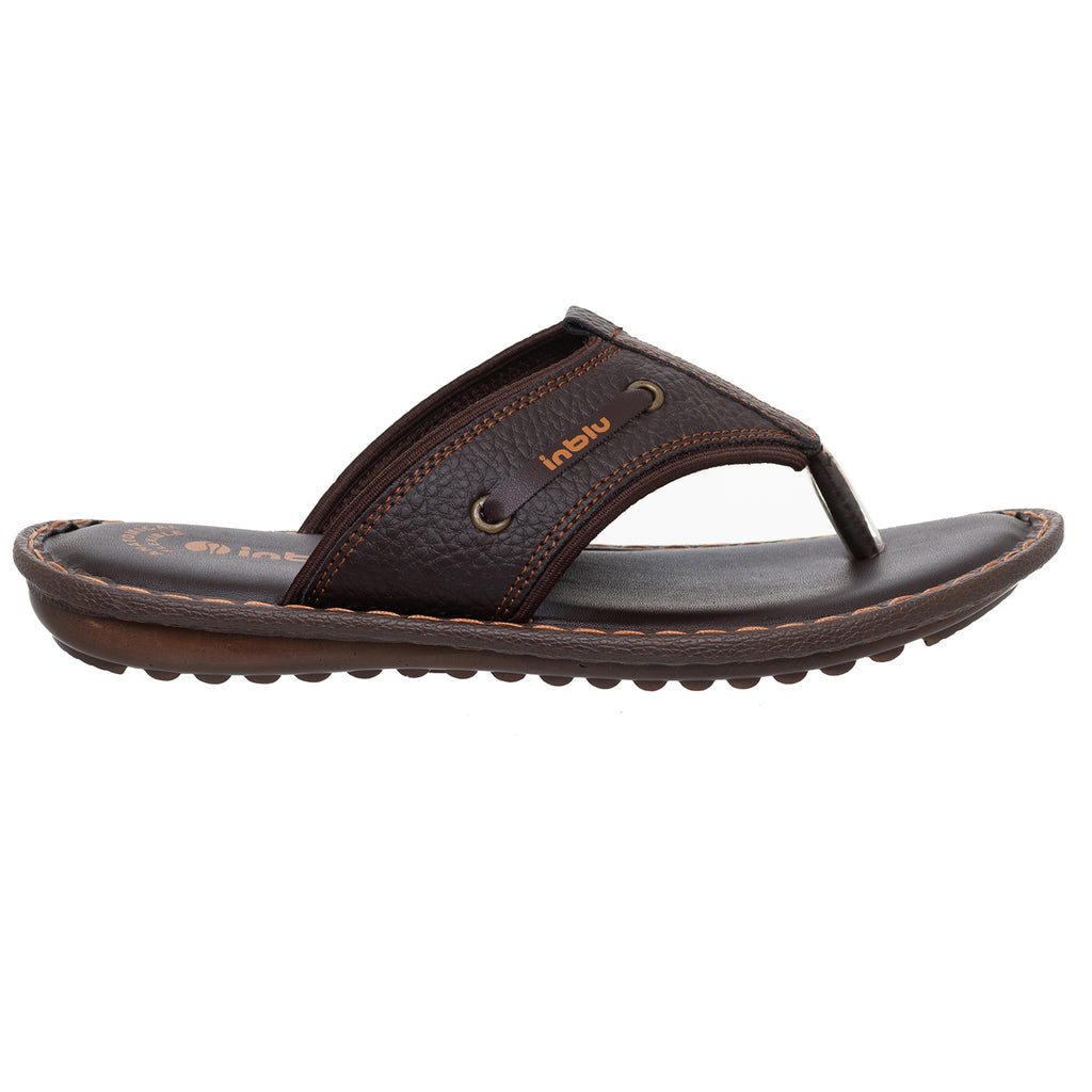Inblu Men Brown Thong Style Flip-Flop with Textured Upper (AP75_BROWN)