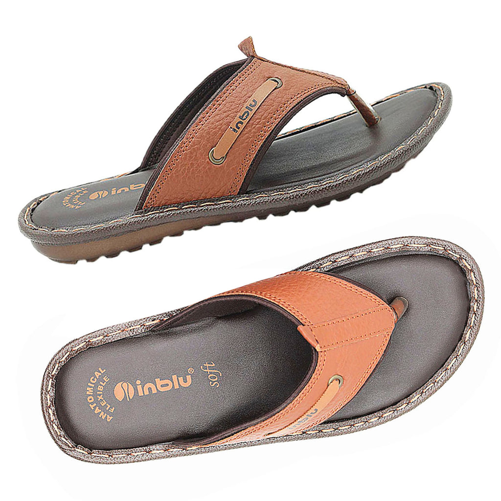 Inblu Men Tan Thong Style Flip-Flop with Textured Upper (AP75_TAN)