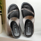 Aerowalk Women Gun Metal Toe Ring Sandal with Textured Upper (AT03_G.METAL)