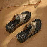 Aerowalk Women Gunmetal Thong Style Sandal with Textured Upper & Slip-on Closure (AT04_G.METAL)