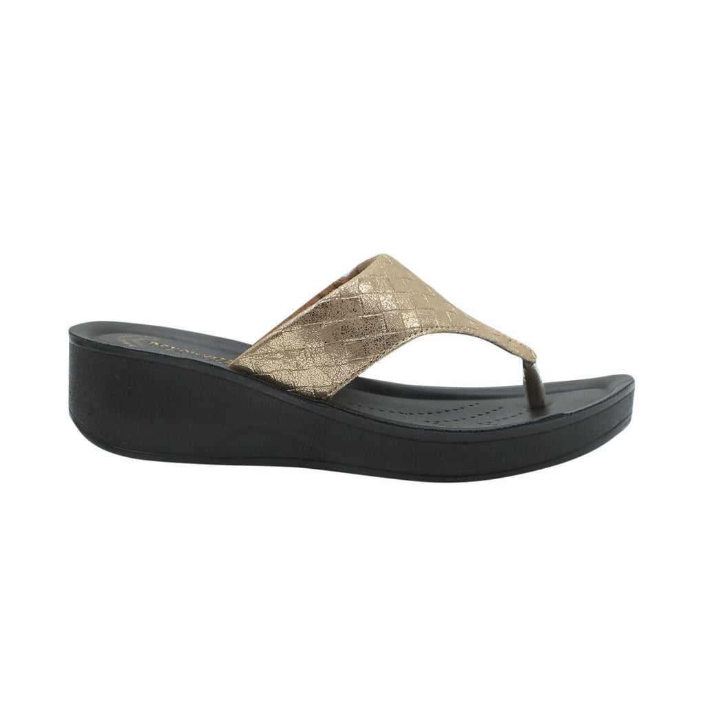 Aerowalk Women Gold Thong Style Sandal with Textured Upper & Slip-on Closure (AT04_GOLD)
