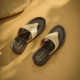 Aerowalk Women Gold Thong Style Sandal with Textured Upper & Slip-on Closure (AT04_GOLD)