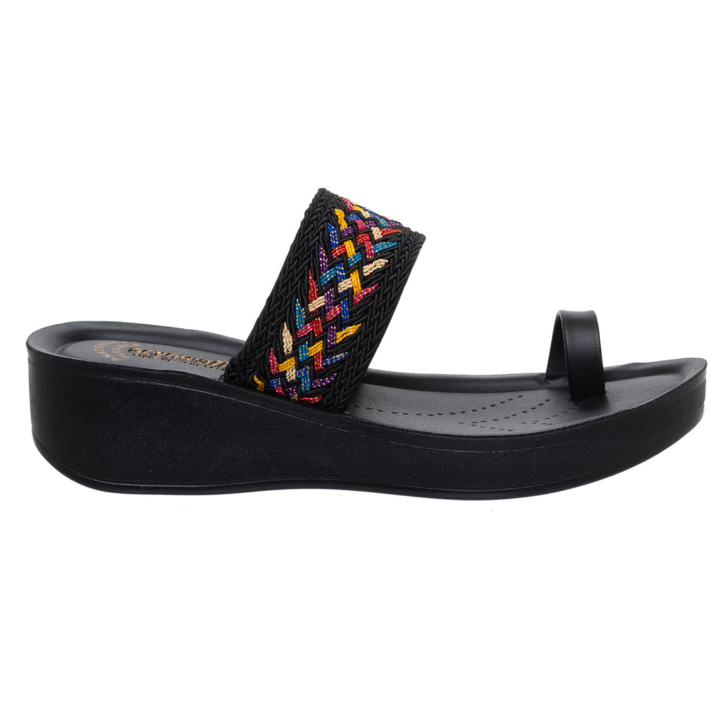 Aerowalk Women Black One Toe Sandal with Stylish Upper & Slip-On Closure (AT20_BLACK)