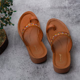 Aerowalk Women Tan One Toe Sandal with Stylish Upper & Slip-On Closure (AT20_TAN)
