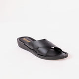 Aerowalk Women Black Open Toe Slip-on Sandal with Striped Upper (AT28_BLACK)