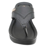 Aerowalk Women Black Thong Style Sandal with Metallic Finish Upper (AT43_BLACK)